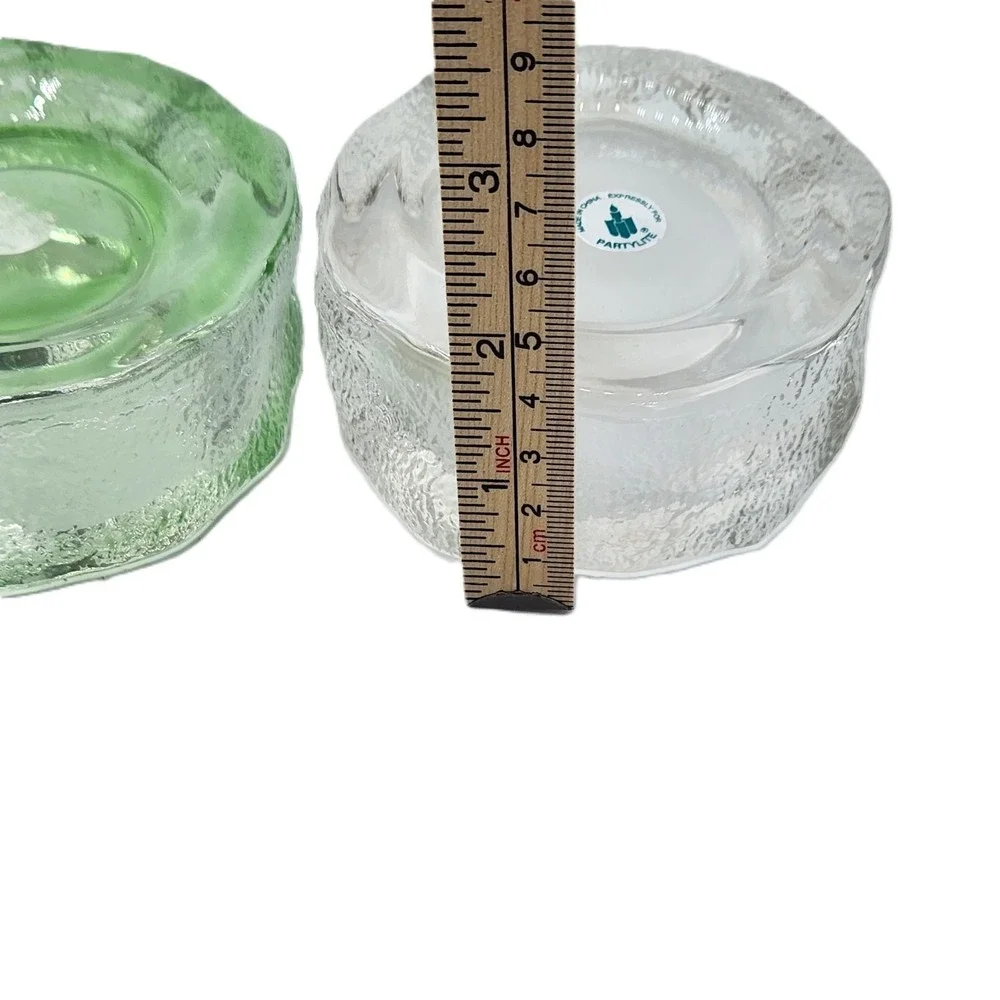 Partylite Iceland Glass Tealight Candle Holder Retired Set of 2 Clear And Green - Picture 7 of 7